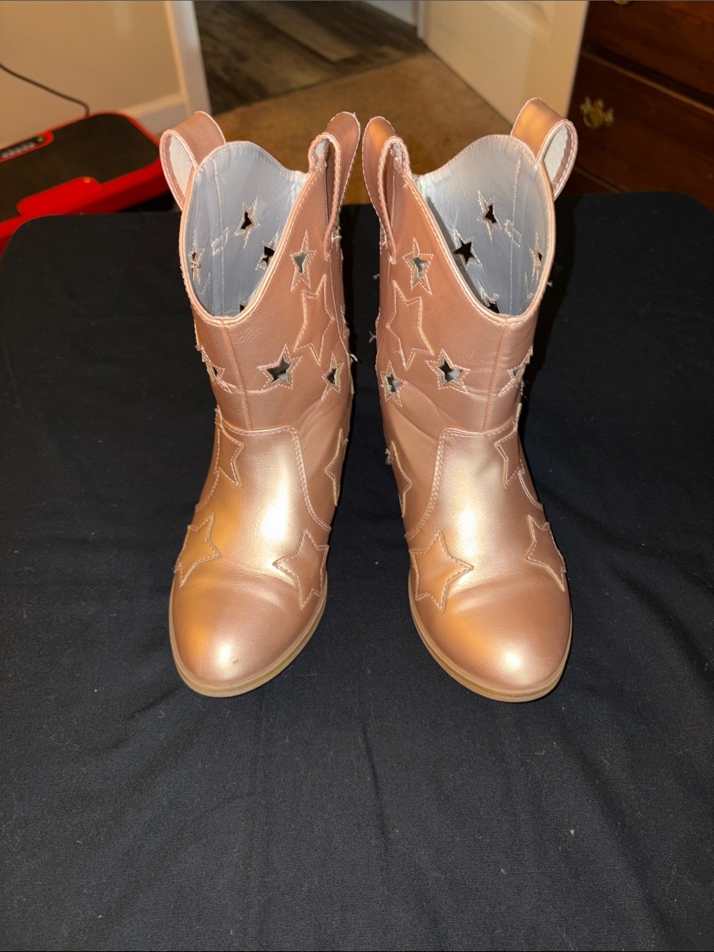 Star Cutout Metallic Cowgirl Boots - Rose Gold